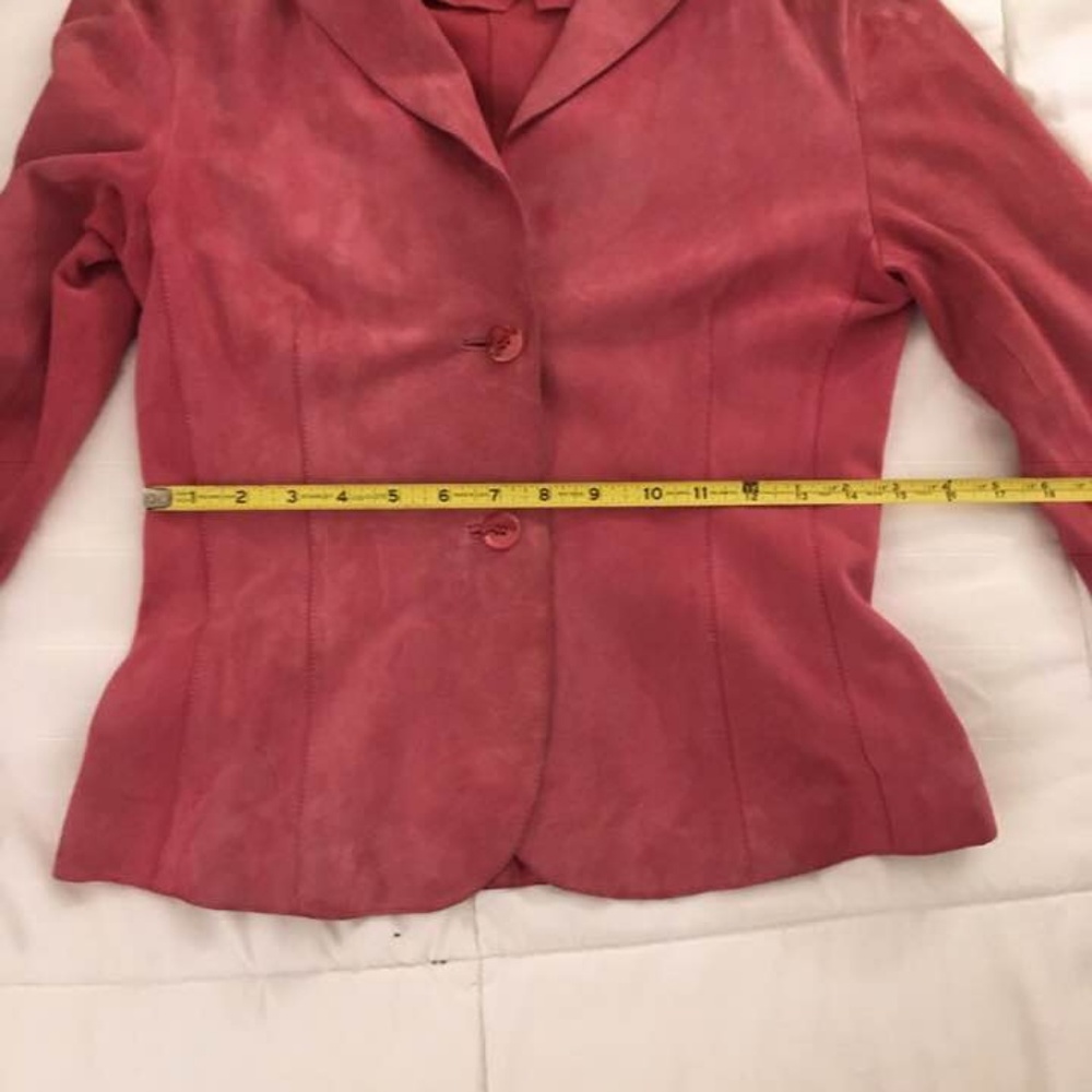 Pink soft suede leather collared fitted jacket M - Picture 4 of 8